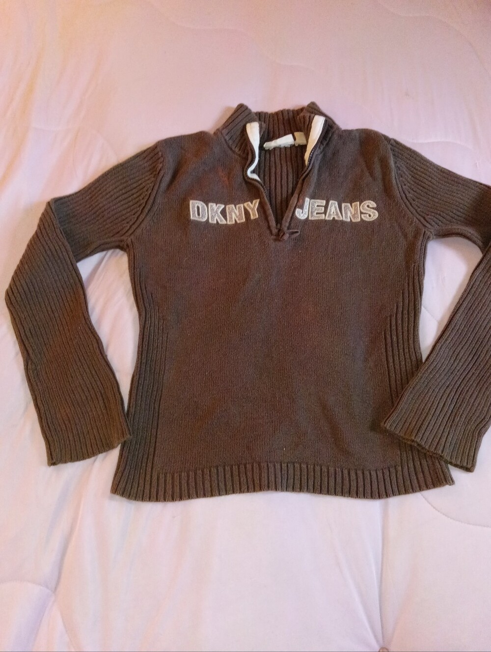 DKNY Brown Sweater With Sparkes In The Name Tag On Front